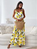 Γυναικείο ταμπεραμέντο μόδας γλυκύτητα τιράντες με στάμπα φόρεμα εξώπλατο μακρύ φόρεμα χαλαρό και casual