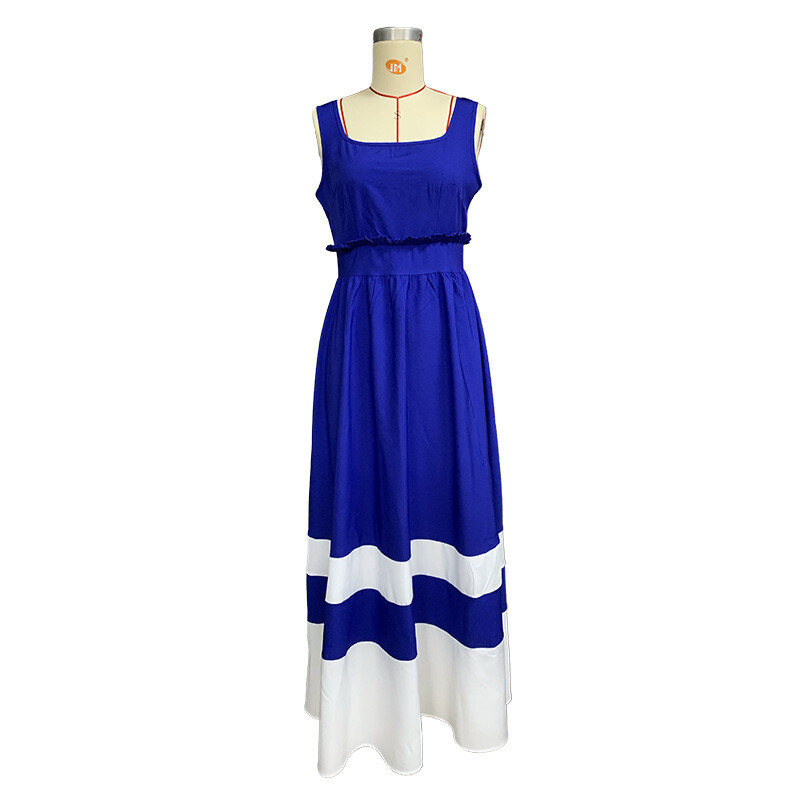 BAMBUKAS Moteriška tamsiai mėlyna paplūdimio suknelė, laisvalaikio kirpimo kaklo spagečių dirželiai vasariniai be rankovių, aukštu juosmeniu, gatvės ilgas saulėlydis