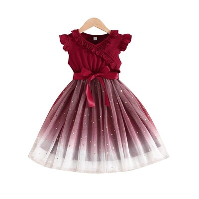 Kleit lastele 2–8-aastastele Moodne suvine armas volangidega varrukateta staartüllist printsesskleidid Ootd beebitüdrukule