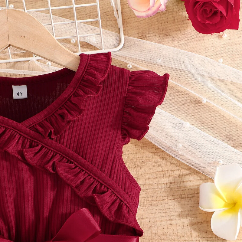 Kleit lastele 2–8-aastastele Moodne suvine armas volangidega varrukateta staartüllist printsesskleidid Ootd beebitüdrukule