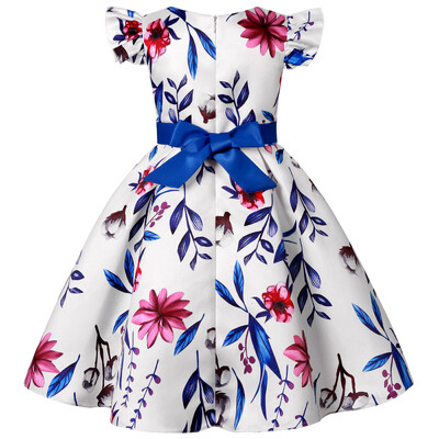 Comerț exterior fierbinte noi rochie fetiță mânecă mică zburătoare rochie imprimeu arc rochie prințesă haine petrecere