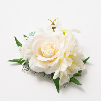 Cross Border Bride Retro Forest Style Polyester Artificial Flower Τριαντάφυλλο χτένα μαλλιών Διακοσμητικά μαλλιά Ταξιδιωτική φωτογραφία