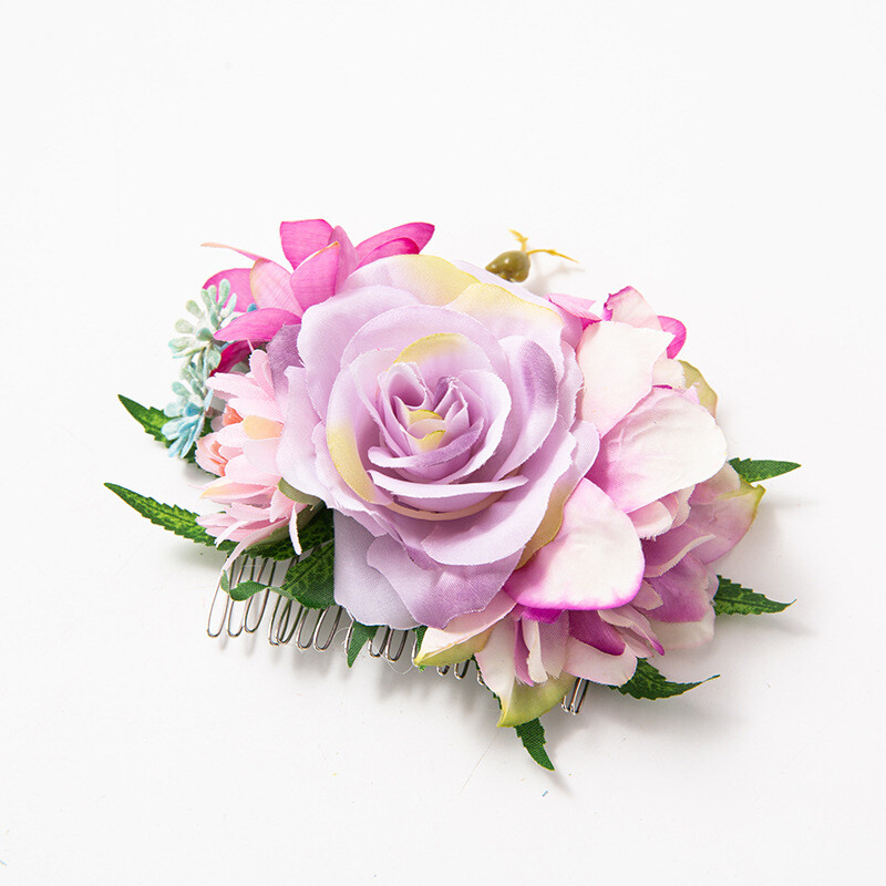 Transfrontalieră Mireasă Retro Pădure Stil Poliester Floare Artificială Trandafir Pieptene Păr Ornamente Fotografie de călătorie