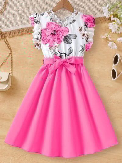 Tüdrukute võluv lilleline volangkleit – õrn kaelus, lehvivad varrukad, suvine elegantne riietus stiilseteks seiklusteks