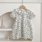 2024 Noua vară 2-6 ani pentru fetițe rochie prințesă cu mâneci scurte din bumbac cu imprimare florală rochii de petrecere pentru copii îmbrăcăminte pentru copii