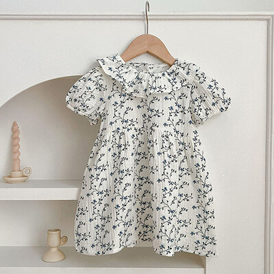 2024 Noua vară 2-6 ani pentru fetițe rochie prințesă cu mâneci scurte din bumbac cu imprimare florală rochii de petrecere pentru copii îmbrăcăminte pentru copii