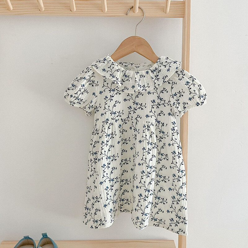 2024 Noua vară 2-6 ani pentru fetițe rochie prințesă cu mâneci scurte din bumbac cu imprimare florală rochii de petrecere pentru copii îmbrăcăminte pentru copii