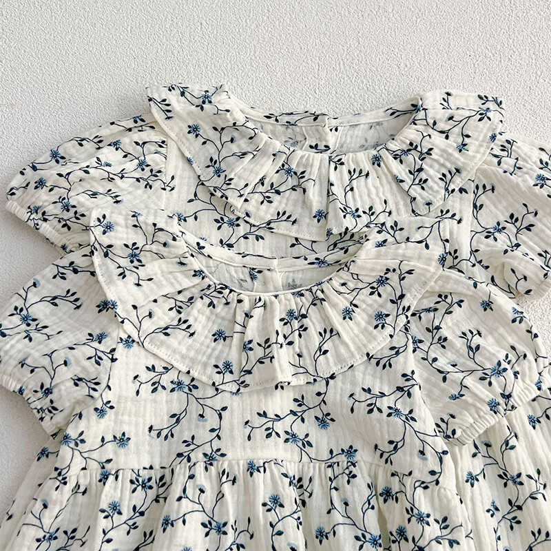 2024 Noua vară 2-6 ani pentru fetițe rochie prințesă cu mâneci scurte din bumbac cu imprimare florală rochii de petrecere pentru copii îmbrăcăminte pentru copii