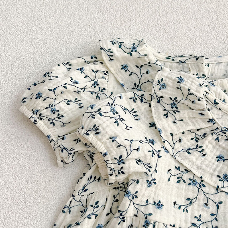 2024 Noua vară 2-6 ani pentru fetițe rochie prințesă cu mâneci scurte din bumbac cu imprimare florală rochii de petrecere pentru copii îmbrăcăminte pentru copii