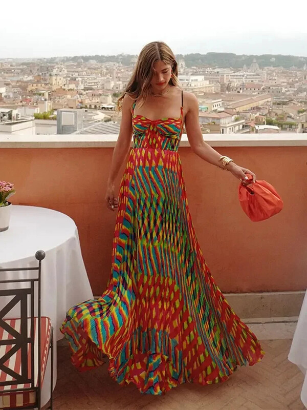 Argyle Print Fit Flare plisseeritud naiste kleit Seksikas Tube Slip Empire naiste kleidid 2024 Kevadsuvi rannas Elegantne naiste rüü