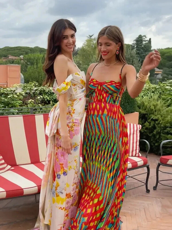 Argyle Print Fit Flare plisseeritud naiste kleit Seksikas Tube Slip Empire naiste kleidid 2024 Kevadsuvi rannas Elegantne naiste rüü