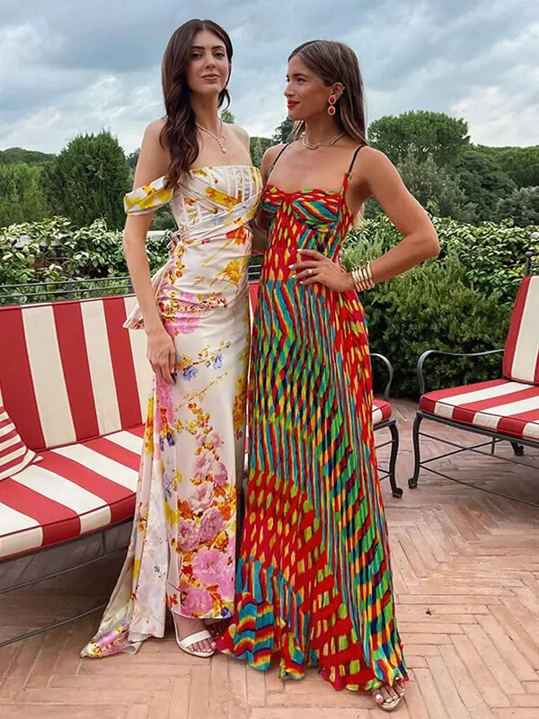 Argyle Print Fit Flare plisseeritud naiste kleit Seksikas Tube Slip Empire naiste kleidid 2024 Kevadsuvi rannas Elegantne naiste rüü