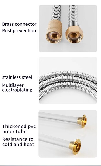 Нова месингова глава 1,5/2/3M гъвкав маркуч за душ от неръждаема стомана Дълъг удължителен маркуч за вода за душ Водопроводна тръба Аксесоари за баня