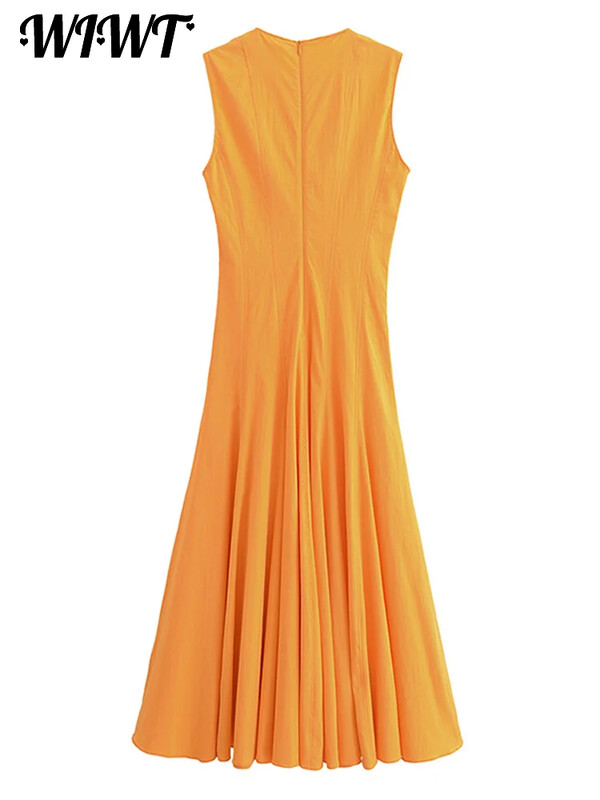 Õhuke plisseeritud tõmblukuga pikk kleit naistele Elegantne O-kaelusega varrukateta kõrge vöökohaga A-joonega kleidid 2024. aasta uued naiste moepeo vestid