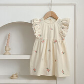 Rochii de vară pentru copii Haine de modă pentru fetițe Copii noi Broderie fără mâneci Rochii din bumbac fără spate 2-7 ani Haine pentru copii mici