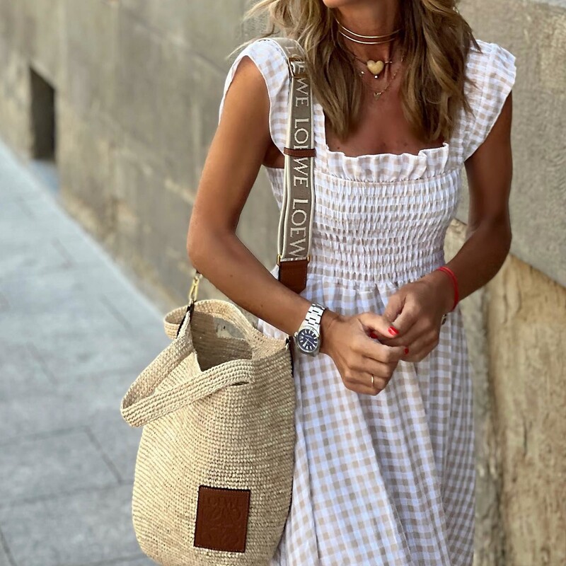 Casual Summer Trend French Decolteu Patrat Rochie Retro Plaja Vacanta Rochie Vintage Volane Fly Maneca Rochie Leagan Mare In carouri Dulce