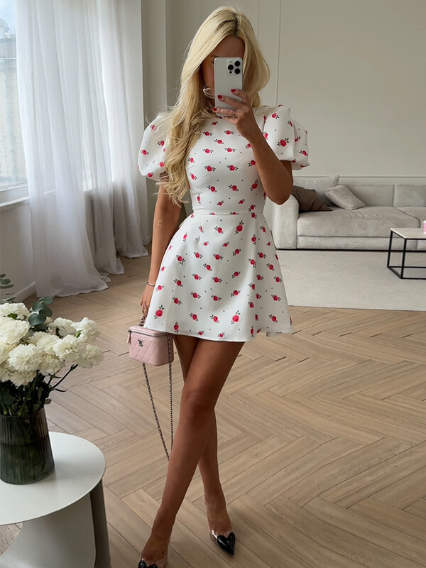 CNYISHE Puff Sleeve Print Bodycon Sheath Naiste kleidid Suvised Lühikeste Varrukatega Seksikad Klubirõivad Mood Tõmblukk Naiste Vestidos Rüü