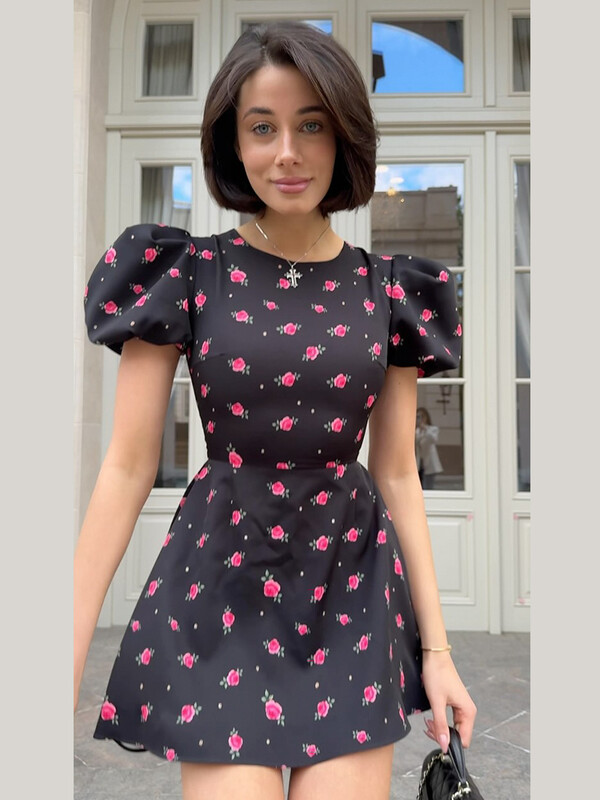 CNYISHE Puff Sleeve Print Bodycon Sheath Naiste kleidid Suvised Lühikeste Varrukatega Seksikad Klubirõivad Mood Tõmblukk Naiste Vestidos Rüü