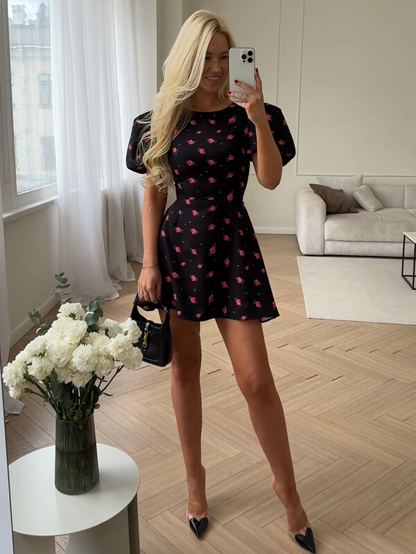 CNYISHE Puff Sleeve Print Bodycon Sheath Naiste kleidid Suvised Lühikeste Varrukatega Seksikad Klubirõivad Mood Tõmblukk Naiste Vestidos Rüü
