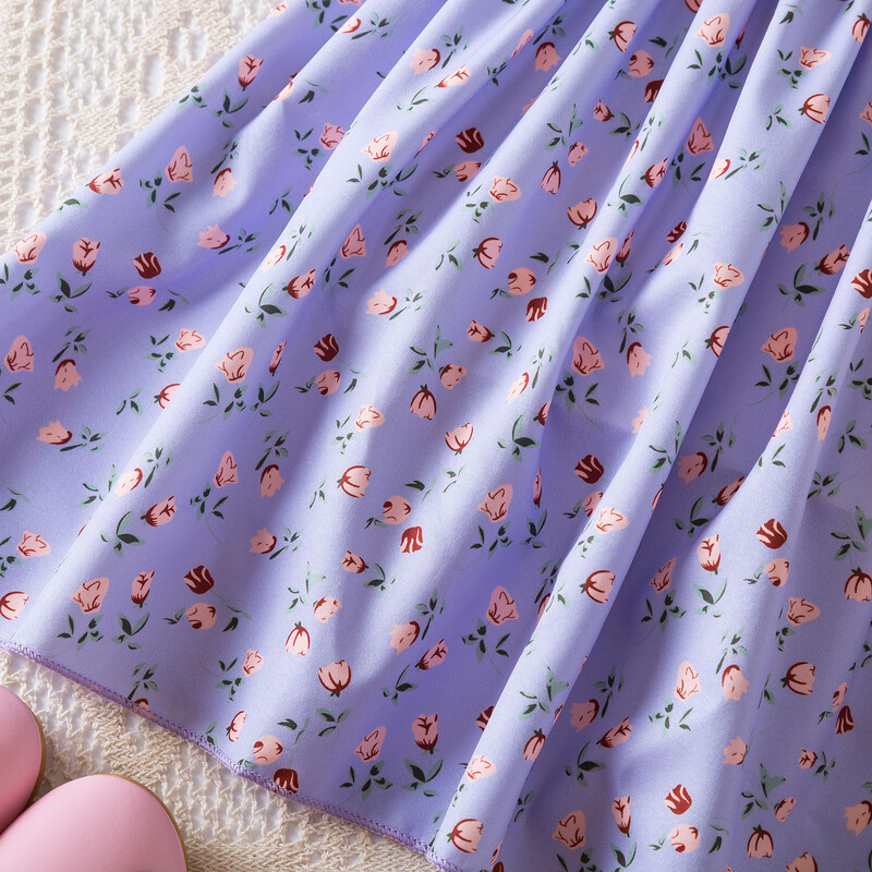 Lastele mõeldud vabaajakleit tüdrukutele, riided 2024. aasta uus suvine lastemoodne valge lillemustriga puhvis varrukatega printsesskleit 2-6 aastasele