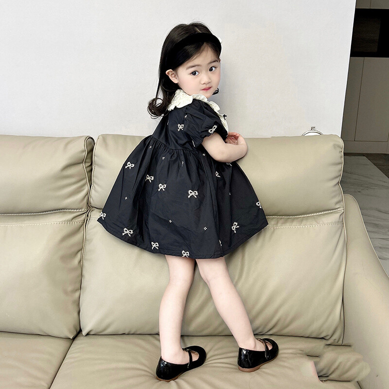 Moodsad tüdrukute tikitud vibukleit suvine uus pisikeste tüdrukute printsesskleidid pitsist lastele lühikeste varrukatega peoriided