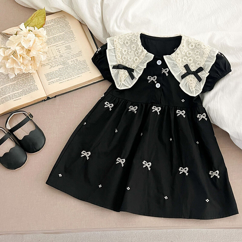 Moodsad tüdrukute tikitud vibukleit suvine uus pisikeste tüdrukute printsesskleidid pitsist lastele lühikeste varrukatega peoriided