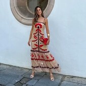 Γυναικείο εμπριμέ φόρεμα με βολάν, σέξι με ώμους χωρίς μανίκια, αμάνικο μπλουζάκι 2024 Casual Loose Resort Beach Robe