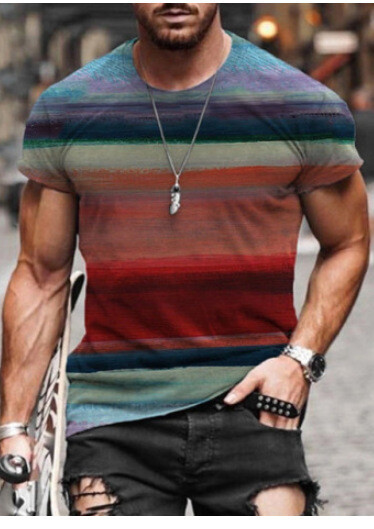 2024 Euroopa ja Ameerika piiriülene väliskaubandus Kuum müük uus meeste T-särk, moodne mood, 3D digiprint, lühikesed varrukad