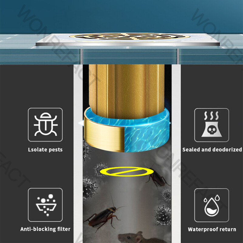 Potpuno bakreni podni odvod Dezodorans WC kanalizacijska cijev Filterska mreža Odvodni otvor Univerzalni poklopac za dezodorans Brtveni poklopac Quick Draina