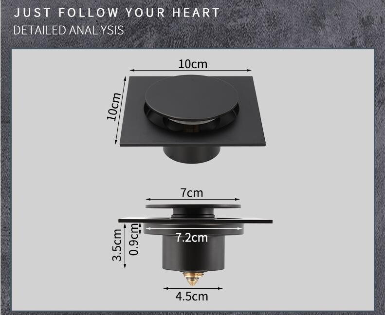 Tuqiu Podni odvodi crni/kromirani mesing Tuš Podni odvod Kupaonski dezodorans Euro Square Podni odvod Cjedilo Poklopac Rešetka Otpad