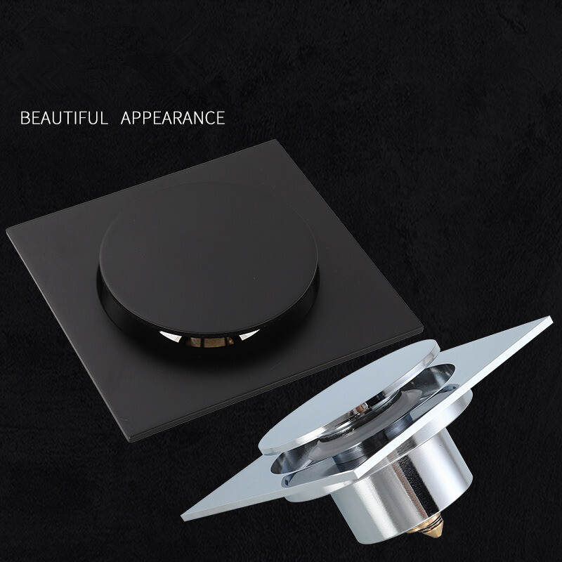 Tuqiu Podni odvodi crni/kromirani mesing Tuš Podni odvod Kupaonski dezodorans Euro Square Podni odvod Cjedilo Poklopac Rešetka Otpad