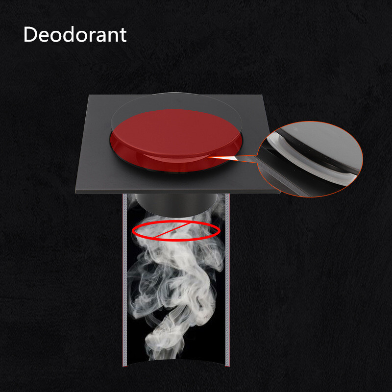 Tuqiu Podni odvodi crni/kromirani mesing Tuš Podni odvod Kupaonski dezodorans Euro Square Podni odvod Cjedilo Poklopac Rešetka Otpad