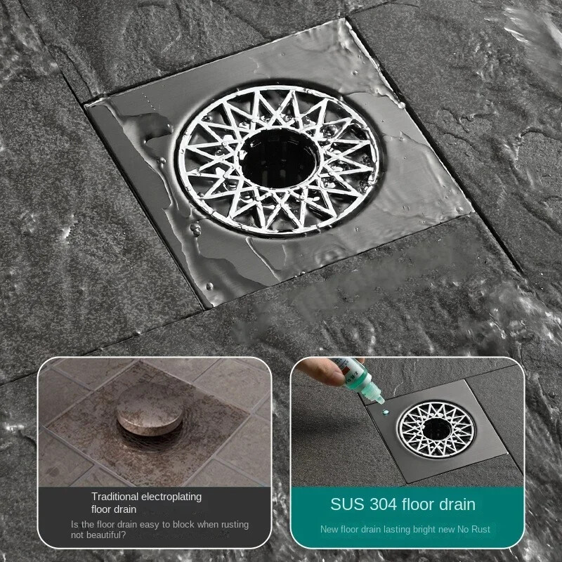 Kvadratni tuš Odvod u podu od nehrđajućeg čelika s uklonjivim poklopcem filtera Odvod za kadu Rešetka za otpad za kuhinjsku kupaonsku opremu