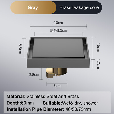 Podni odvod za noge 10*10 cm Odvodi za kadu protiv neugodnih mirisa Dezodoracijski kvadratni DIY crni filter za tuš Poklopac Cijev od nehrđajućeg čelika 304