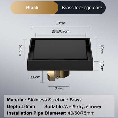 Podni odvod za noge 10*10 cm Odvodi za kadu protiv neugodnih mirisa Dezodoracijski kvadratni DIY crni filter za tuš Poklopac Cijev od nehrđajućeg čelika 304