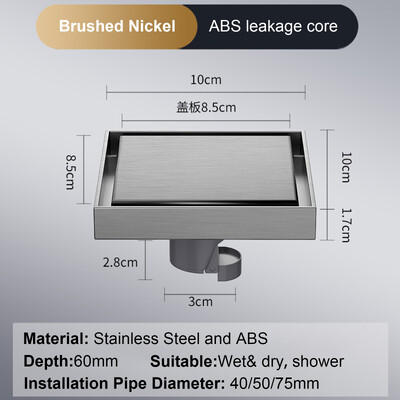 Podni odvod za noge 10*10 cm Odvodi za kadu protiv neugodnih mirisa Dezodoracijski kvadratni DIY crni filter za tuš Poklopac Cijev od nehrđajućeg čelika 304