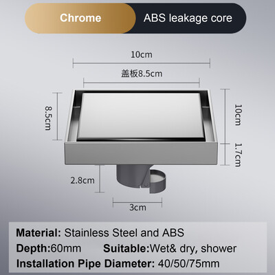 Podni odvod za noge 10*10 cm Odvodi za kadu protiv neugodnih mirisa Dezodoracijski kvadratni DIY crni filter za tuš Poklopac Cijev od nehrđajućeg čelika 304