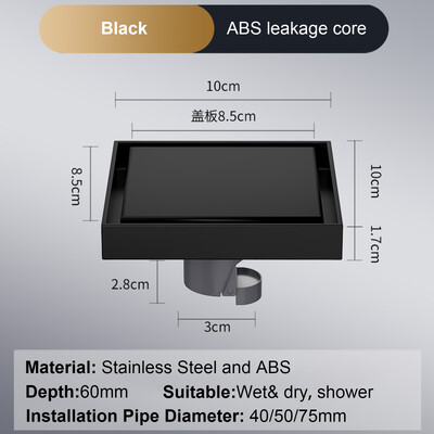 Podni odvod za noge 10*10 cm Odvodi za kadu protiv neugodnih mirisa Dezodoracijski kvadratni DIY crni filter za tuš Poklopac Cijev od nehrđajućeg čelika 304