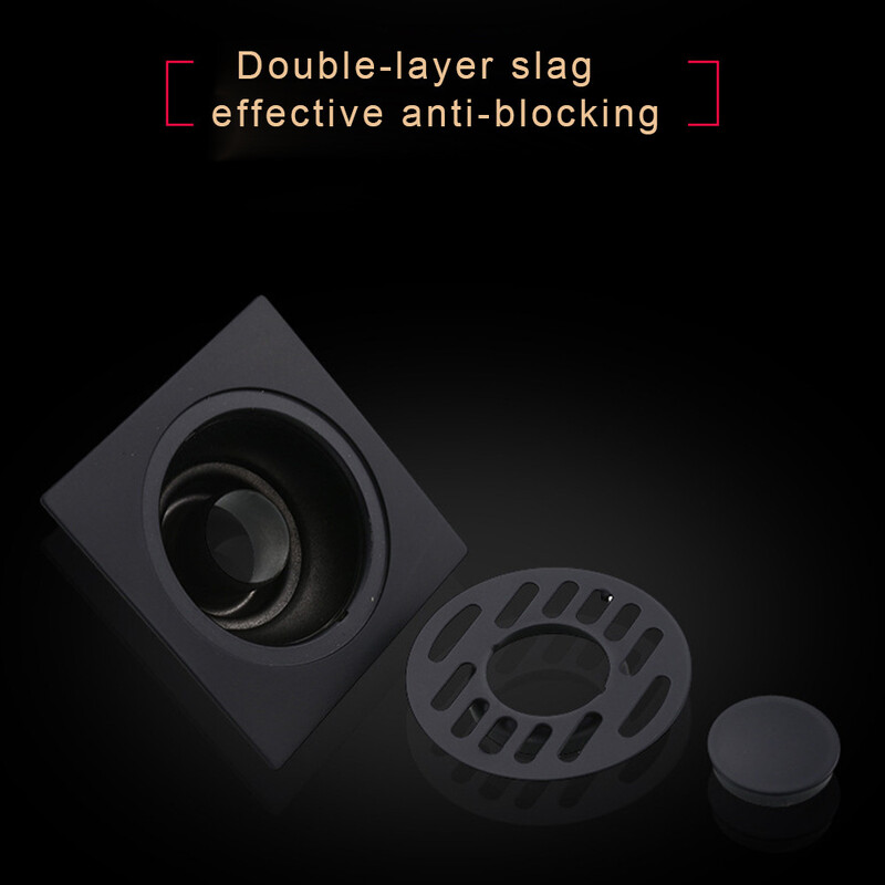 Crni kupaonski kvadratni odvod za tuš sifon od nehrđajućeg čelika Rešetka za otpad Okrugli poklopac Cjedilo za kosu