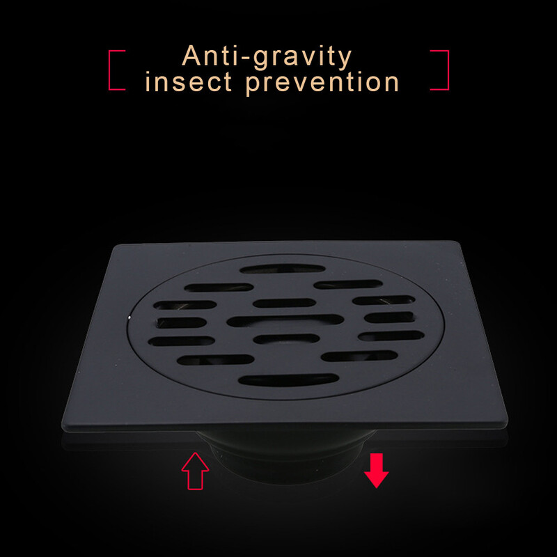 Crni kupaonski kvadratni odvod za tuš sifon od nehrđajućeg čelika Rešetka za otpad Okrugli poklopac Cjedilo za kosu