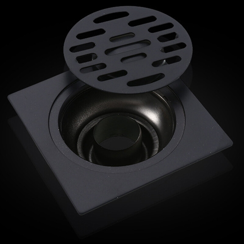 Crni kupaonski kvadratni odvod za tuš sifon od nehrđajućeg čelika Rešetka za otpad Okrugli poklopac Cjedilo za kosu