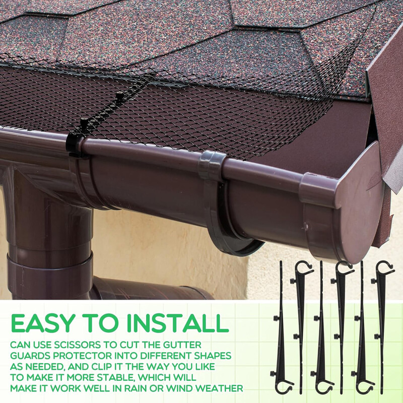 Mreža za zaštitu oluka, DIY zaštitna mreža s kukicama za pričvršćivanje, idealno za sprječavanje začepljenja lišća, grančica i krhotina