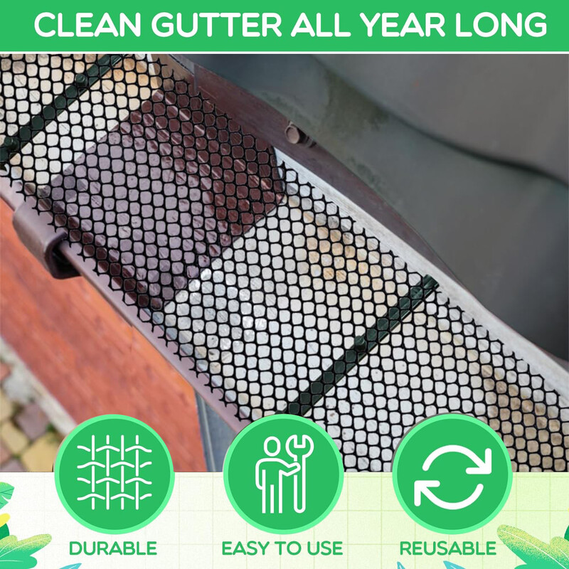 Mreža za zaštitu oluka, DIY zaštitna mreža s kukicama za pričvršćivanje, idealno za sprječavanje začepljenja lišća, grančica i krhotina