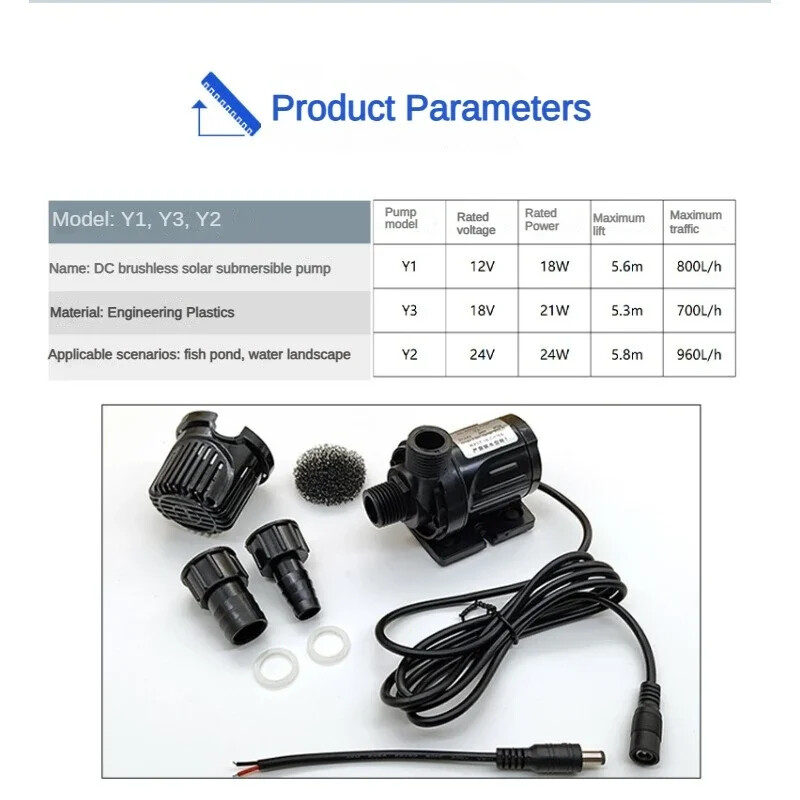 Vodena pumpa 12 V Visokotlačna Ultra tiha solarna DC 24 V Podizanje 5M 800L/H Motor bez četkica Potopne vodene pumpe Quick Break Joint