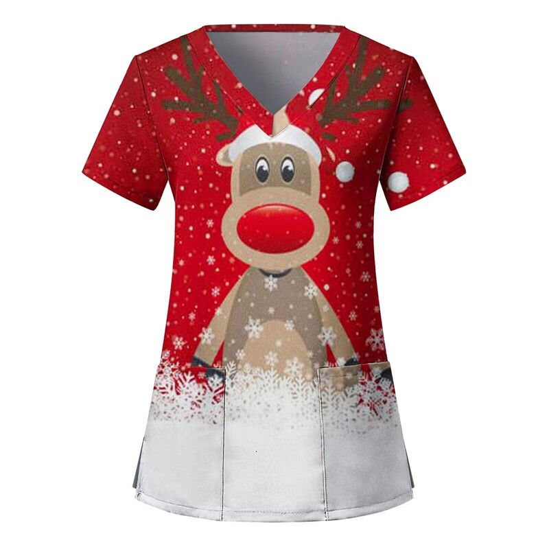 Euroopa ja Ameerika uued õerõivad Jõululine V-kaelusega särk ja lühikeste varrukatega T-särgi alläär naistele