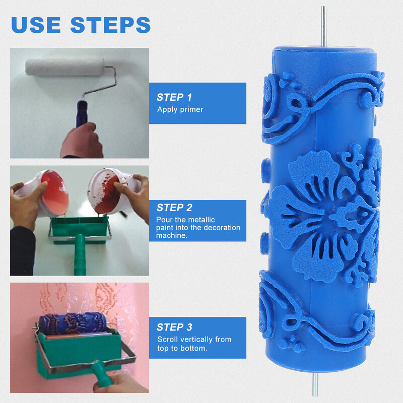 5-inčni DIY zidni ukras Empaistic cvjetni uzorak Valjak za slikanje Valjak za slikanje (plavi)