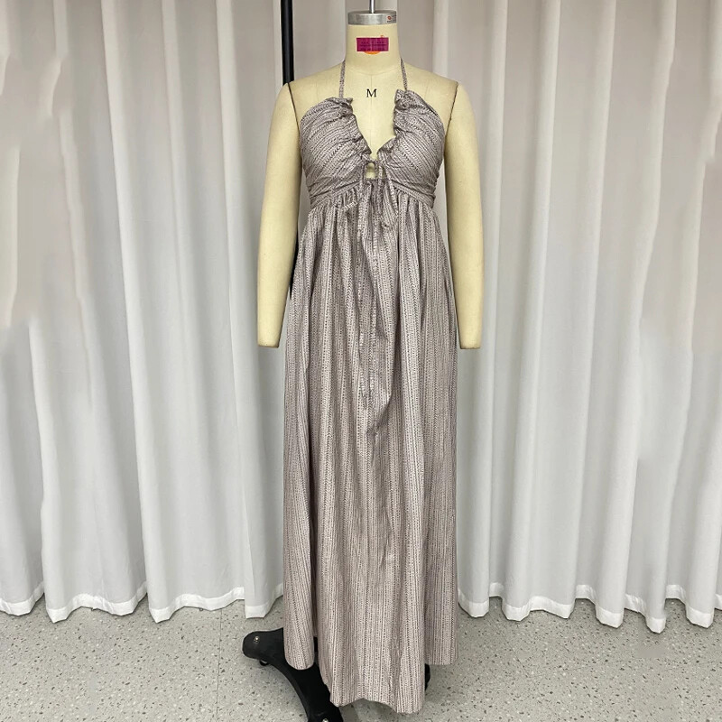 Naiste maksikleit suvine vabaaja prinditud päitsetega varrukateta V-kaelusega pits Seljata rannas lahtised plisseeritud kleidid tänavarõivad