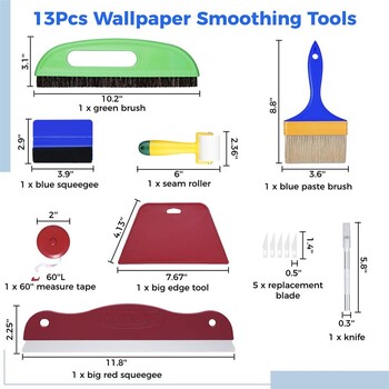 13 τμχ Εργαλεία εξομάλυνσης ταπετσαρίας Ταπετσαρία Σετ εργαλείων επικόλλησης για εφαρμογή βινυλίου βούρτσες ταπετσαρίας Squeegee Smoothers Roller ραφής