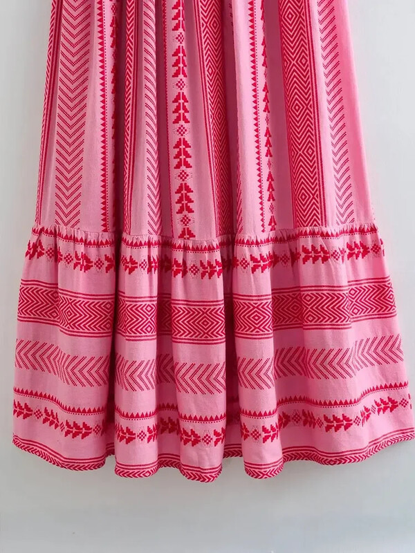 TRAF Women 2024 Bohemian Midi Dress Vacation Charm Splice Knitted Vintage Strap Women Vestidos Mujer