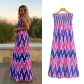 PB&ZA 2024 naiste suvine uus lääne stiilis õhuke üherealine kaelus, elastne rinnahoidja Slim Fit, trükitud pikk kleit